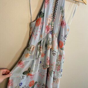 Express Blue floral halter neck dress